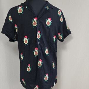 Free Planet Men’s Avocado Print Button Down Short Sleeve Shirt – Size M